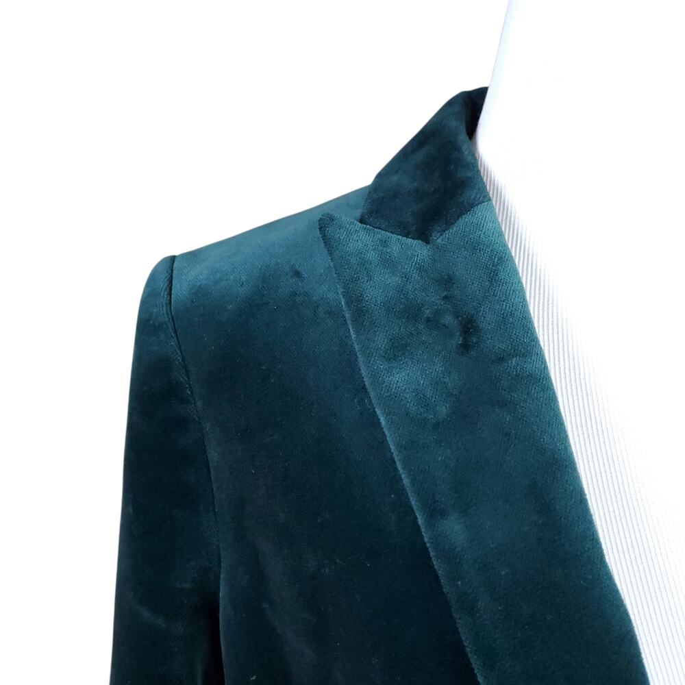 J. Crew Preppy Ivy Green Velvet Parke Blazer Jacket J8978 Peak Lapel Lined Sz 0 - Picture 3 of 16